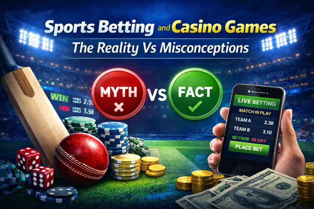 Sports betting and casino games reality vs misconceptions explained with facts and responsible gaming concept